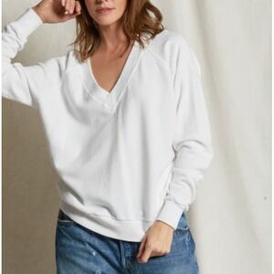 PerfectWhiteTee Sinead French Terry V Neck Sweatshirt Womens Small White